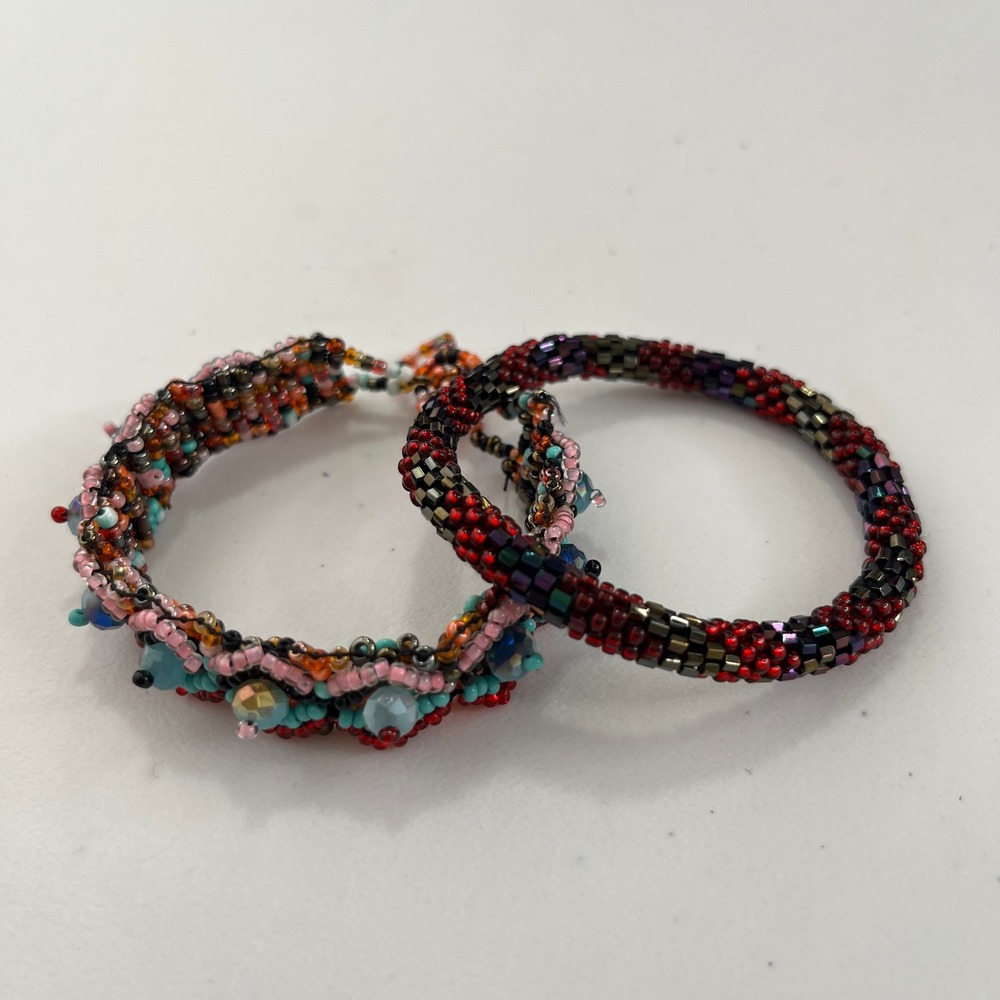 Multicolor Seed Bead Boho Woven Bracelet Set of 2 655